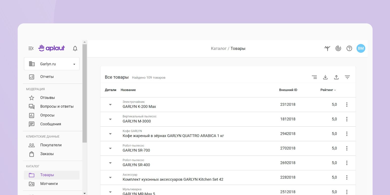 Личный кабинет Aplaut — товары